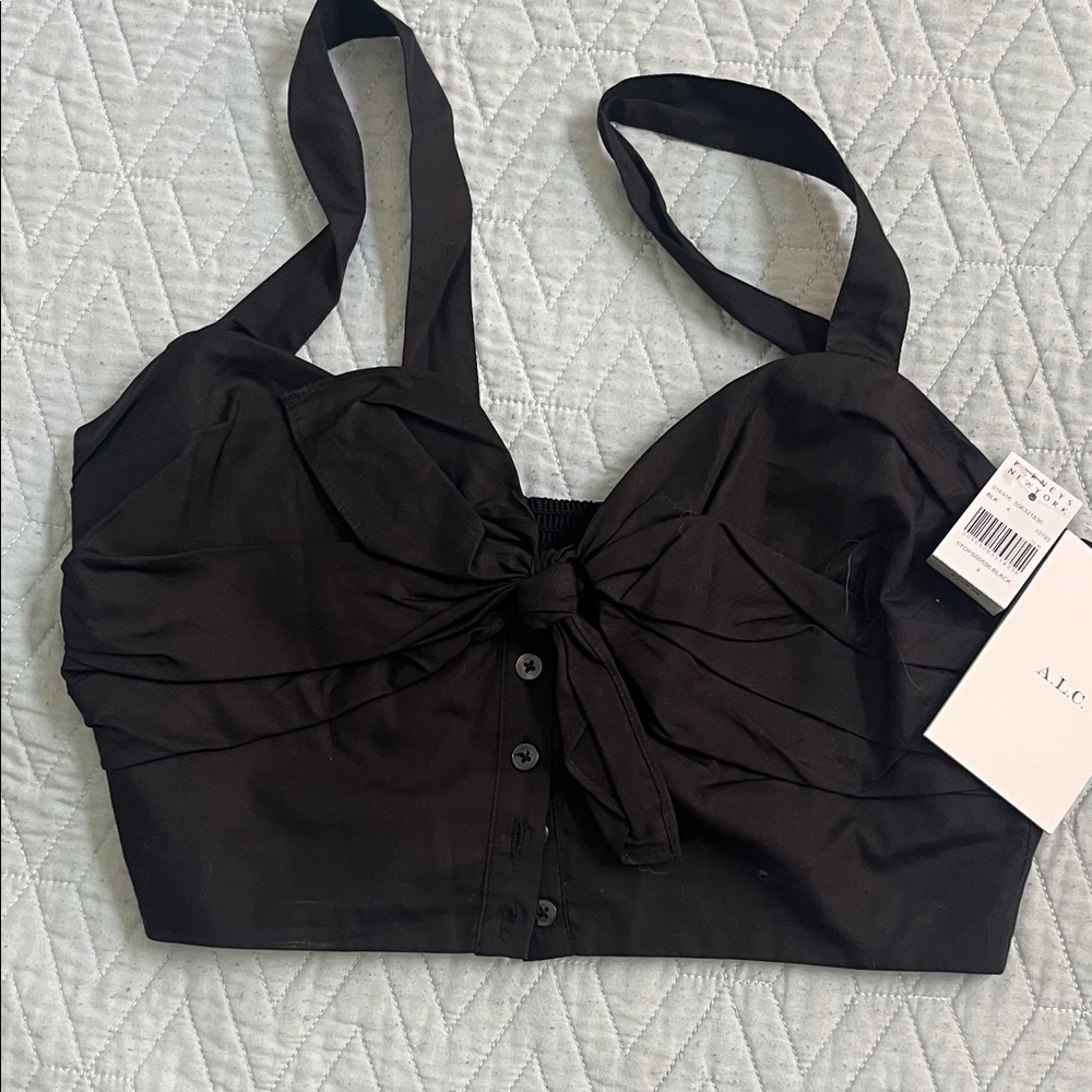 A.L.C. Black Crop Top with Button Detail